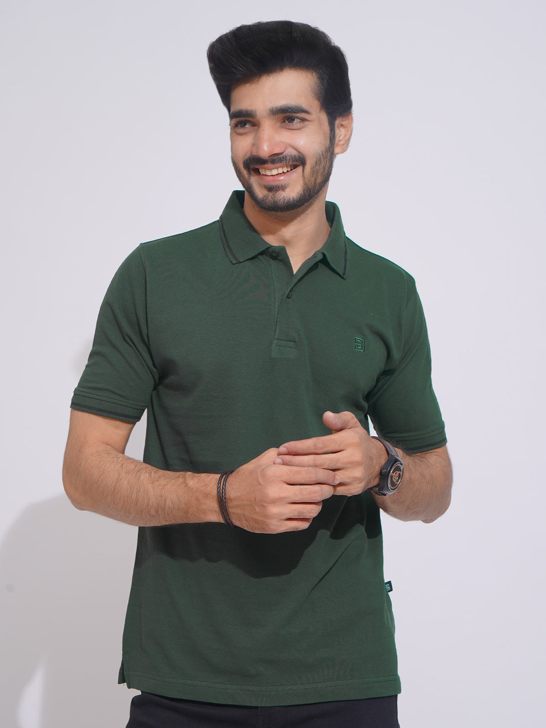 Dark Green Classic Half Sleeves Cotton Polo T-Shirt (POLO-644)