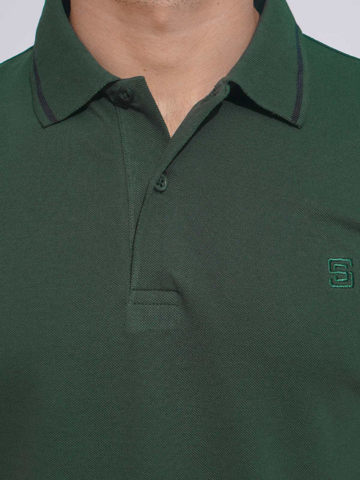 Dark Green Classic Half Sleeves Cotton Polo T-Shirt (POLO-644)