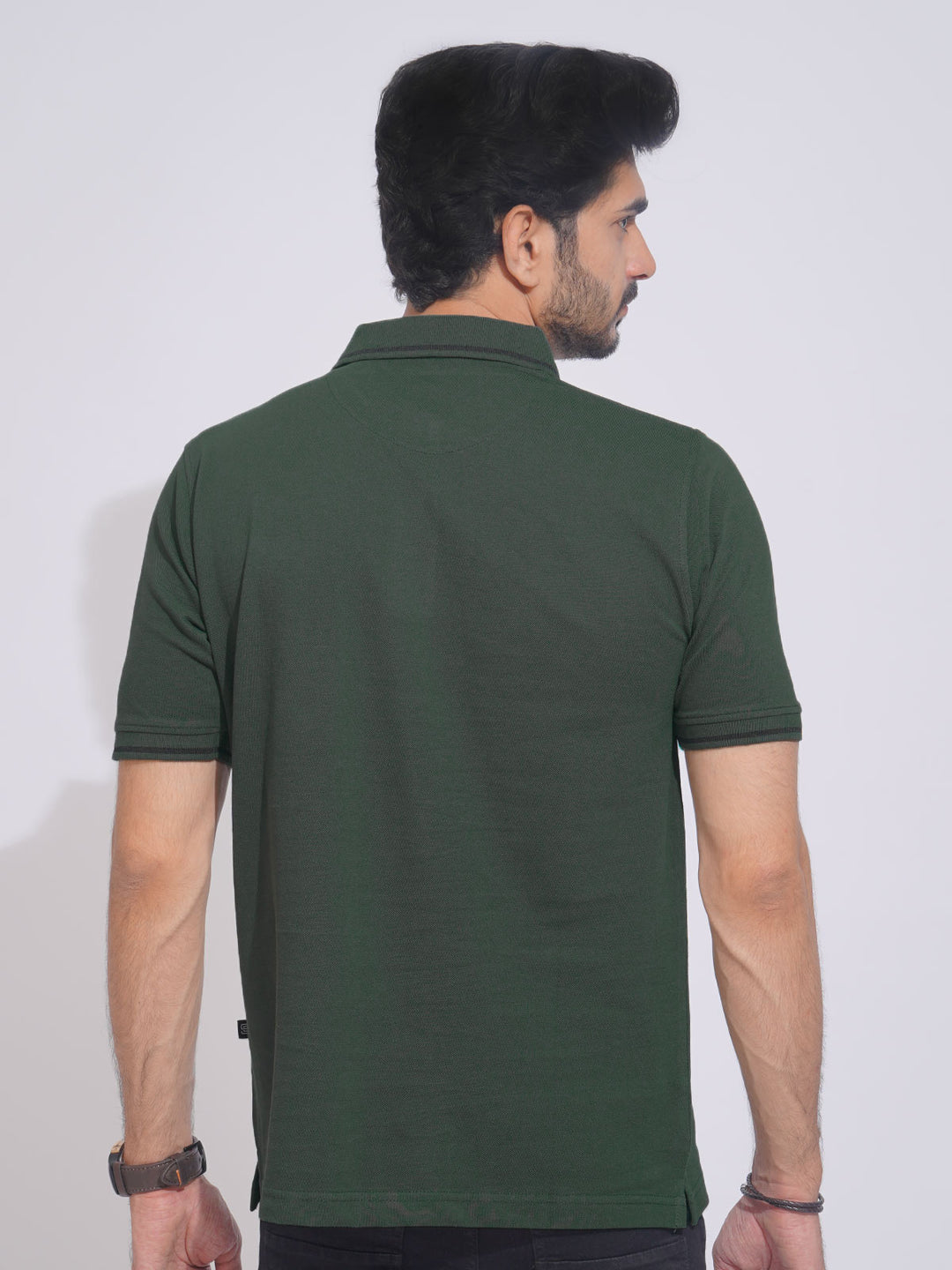 Dark Green Classic Half Sleeves Cotton Polo T-Shirt (POLO-644)