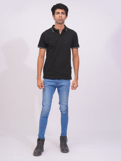 Black Classic Half Sleeves Cotton Polo T-Shirt (POLO-645)
