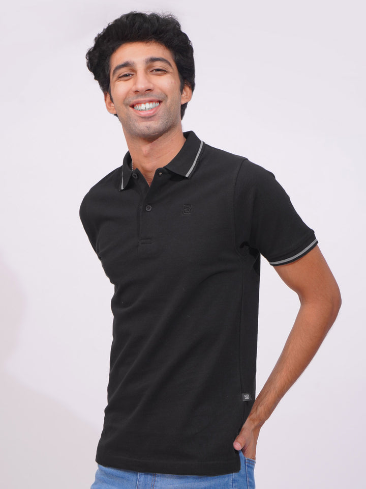 Black Classic Half Sleeves Cotton Polo T-Shirt (POLO-645)