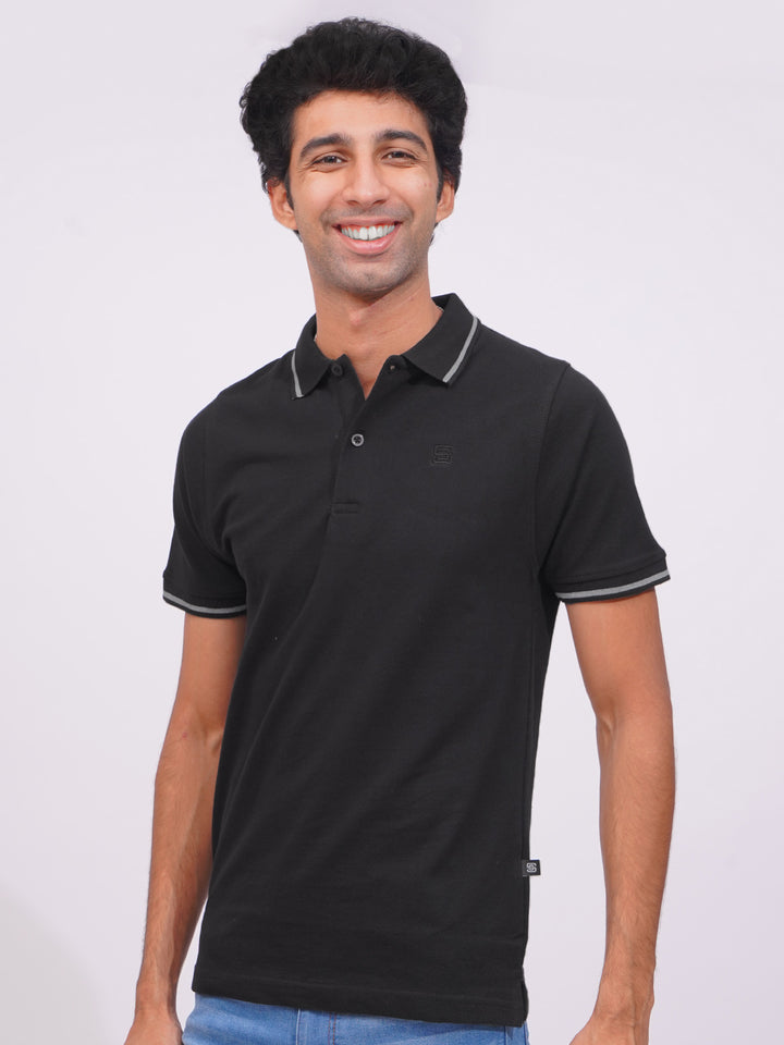 Black Classic Half Sleeves Cotton Polo T-Shirt (POLO-645)