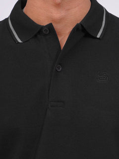 Black Classic Half Sleeves Cotton Polo T-Shirt (POLO-645)