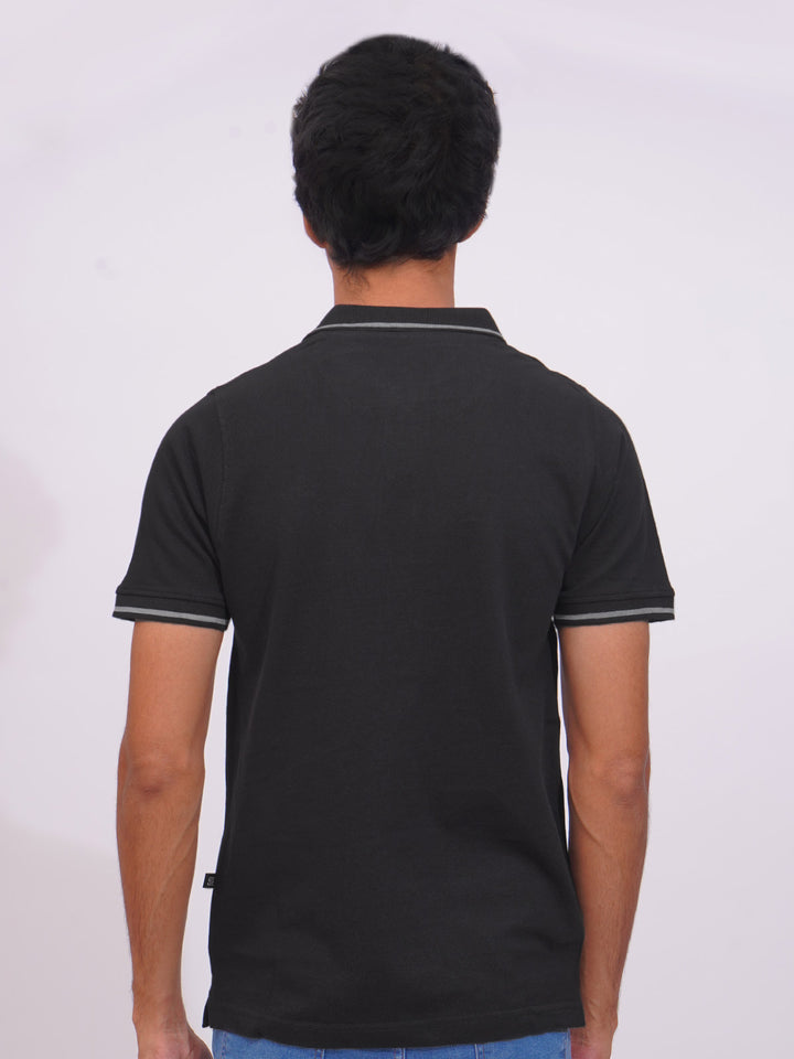 Black Classic Half Sleeves Cotton Polo T-Shirt (POLO-645)