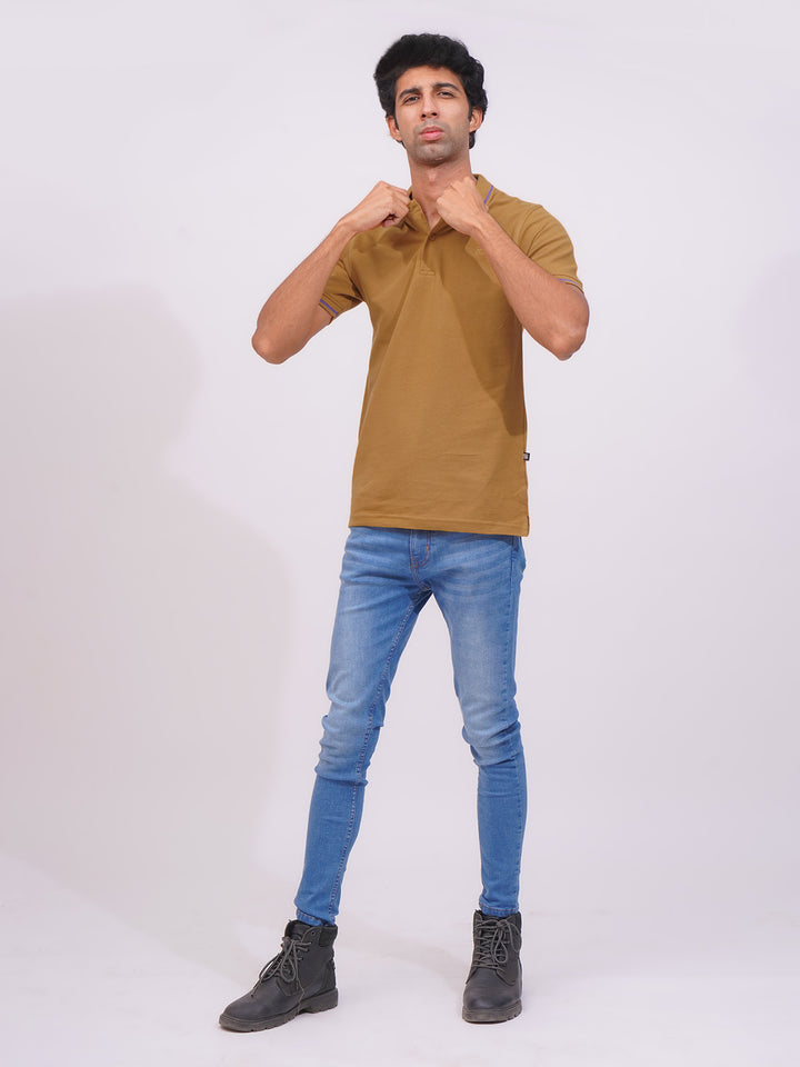 Mustard Classic Half Sleeves Cotton Polo T-Shirt (POLO-646)