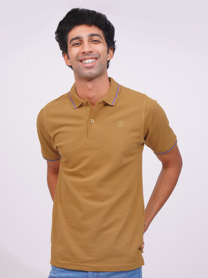 Mustard Classic Half Sleeves Cotton Polo T-Shirt (POLO-646)