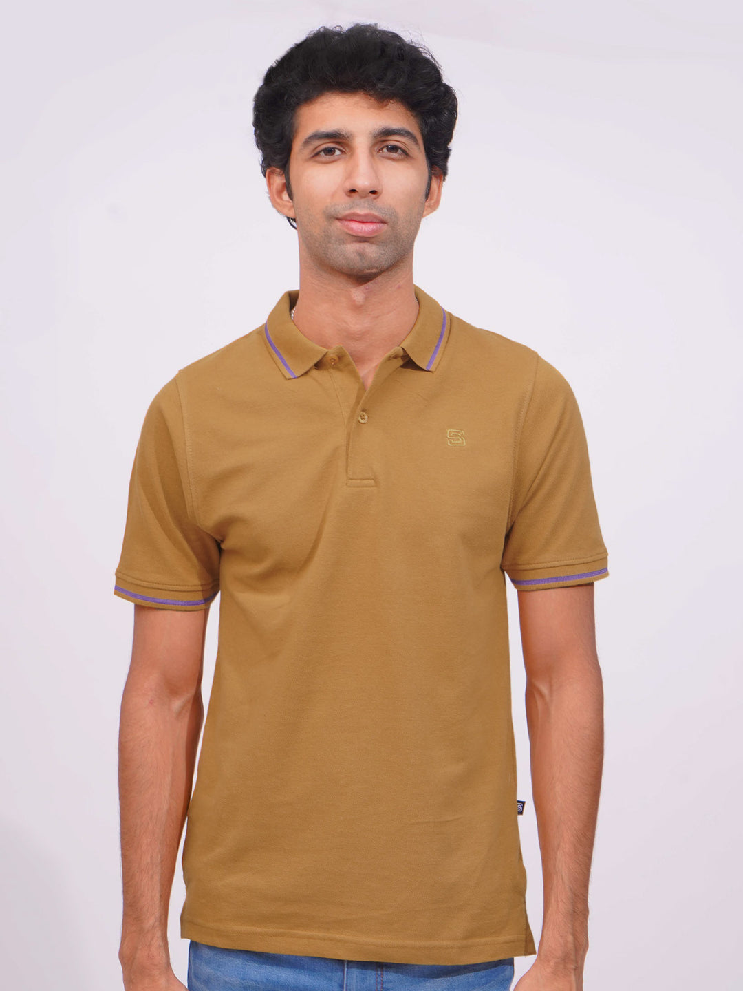 Mustard Classic Half Sleeves Cotton Polo T-Shirt (POLO-646)