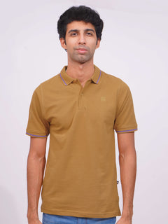 Mustard Classic Half Sleeves Cotton Polo T-Shirt (POLO-646)