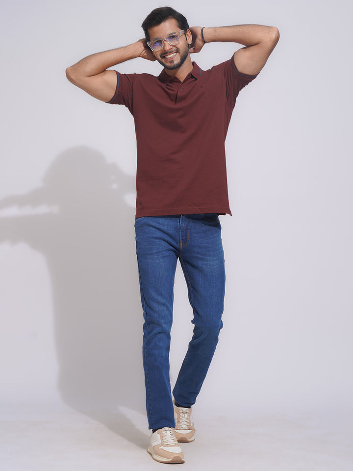 Maroon Classic Half Sleeves Cotton Polo T-Shirt (POLO-648)