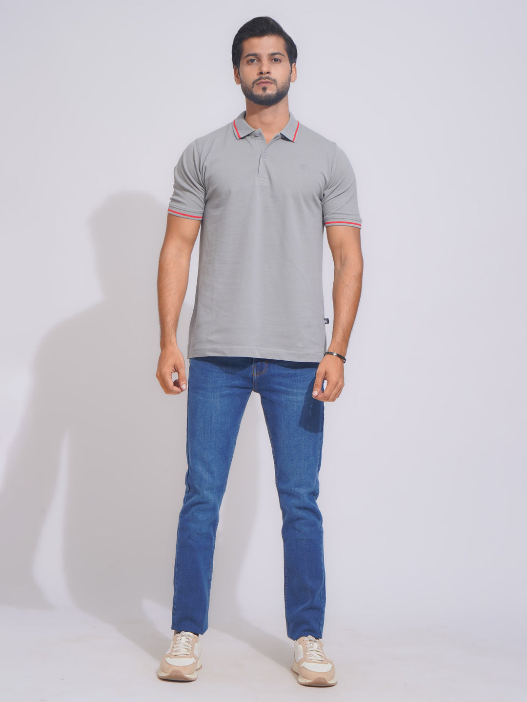 Neutral Grey Classic Half Sleeves Cotton Polo T-Shirt (POLO-655)