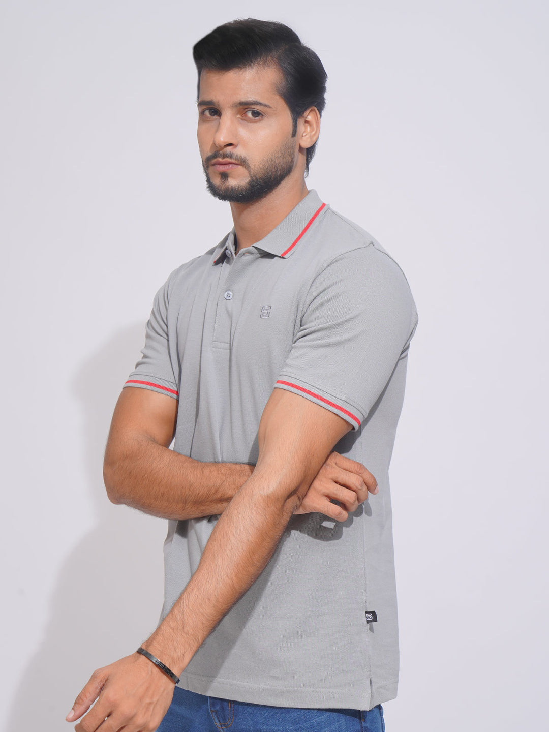 Neutral Grey Classic Half Sleeves Cotton Polo T-Shirt (POLO-655)