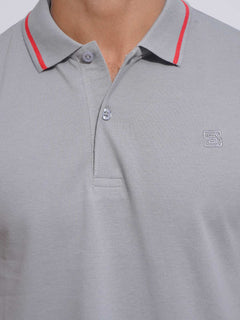 Neutral Grey Classic Half Sleeves Cotton Polo T-Shirt (POLO-655)