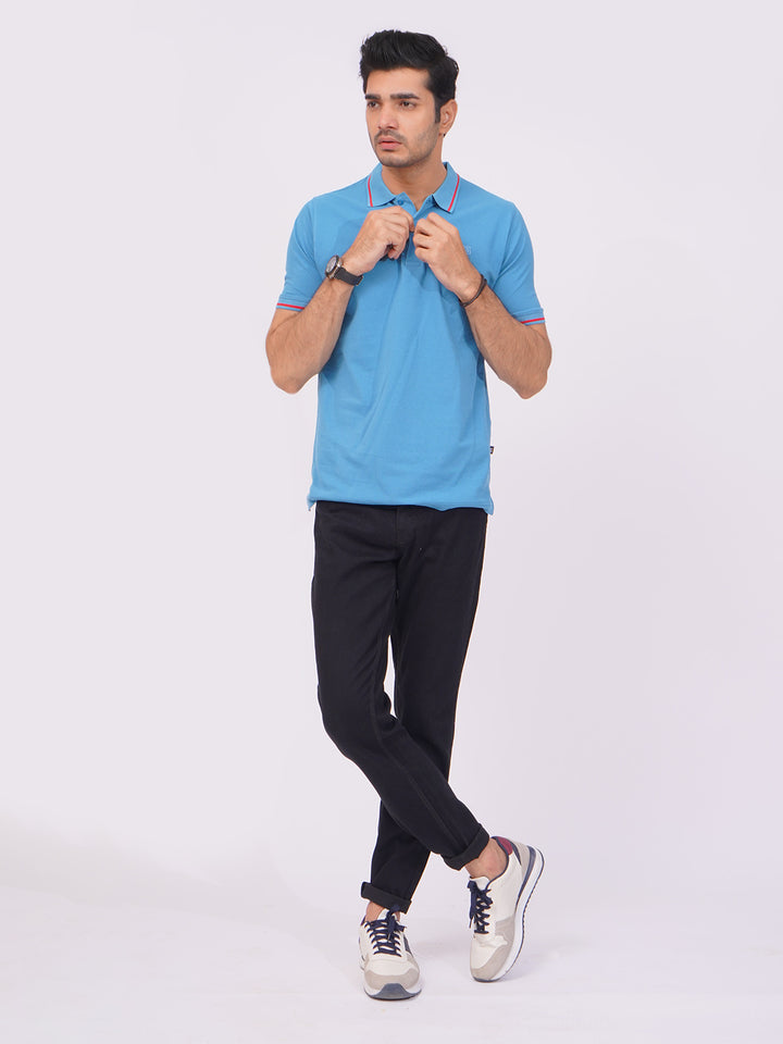 Wounderful Blue Classic Half Sleeves Cotton Polo T-Shirt (POLO-667)