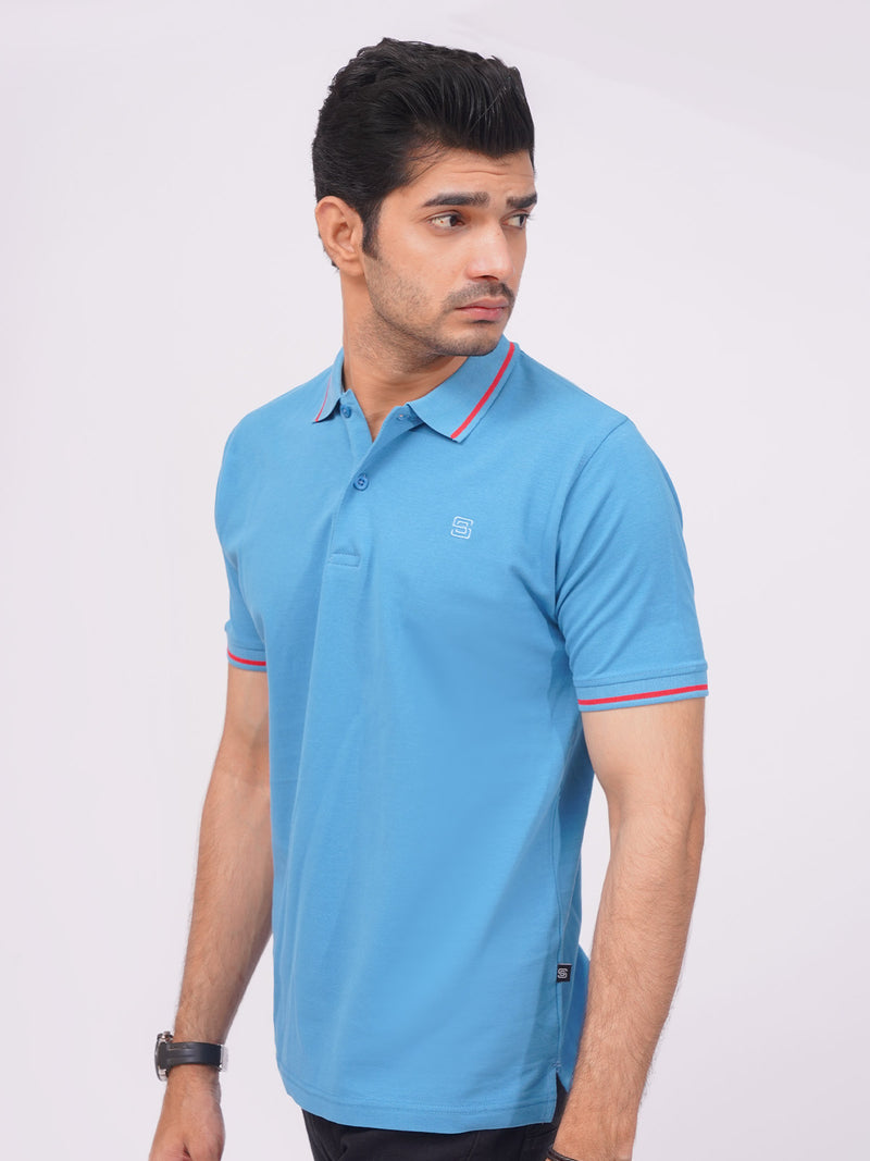 Wounderful Blue Classic Half Sleeves Cotton Polo T-Shirt (POLO-667)