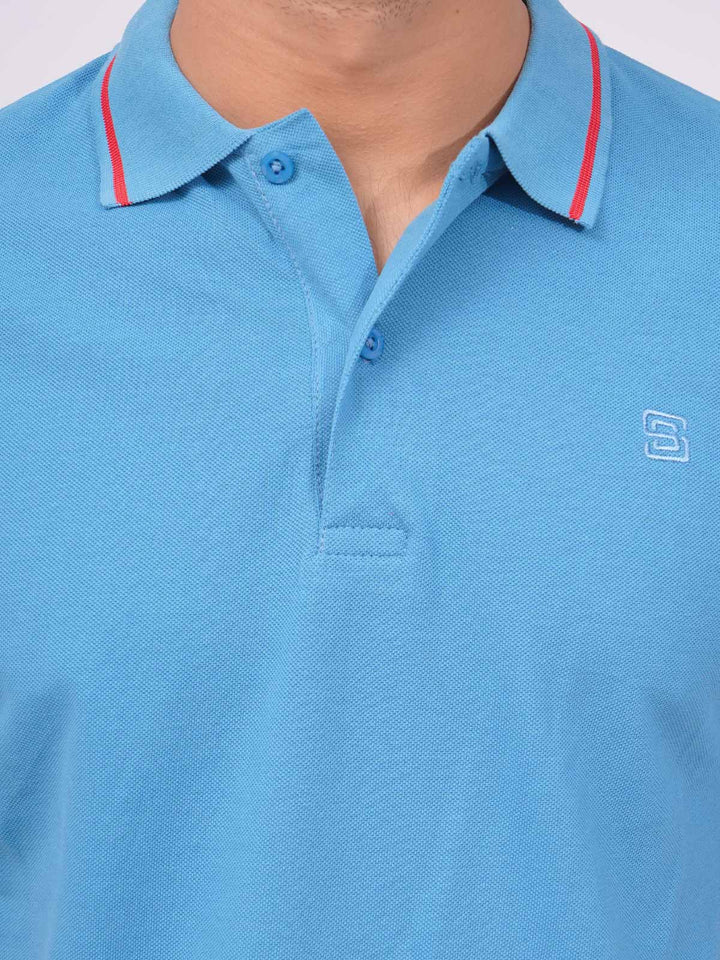 Wounderful Blue Classic Half Sleeves Cotton Polo T-Shirt (POLO-667)