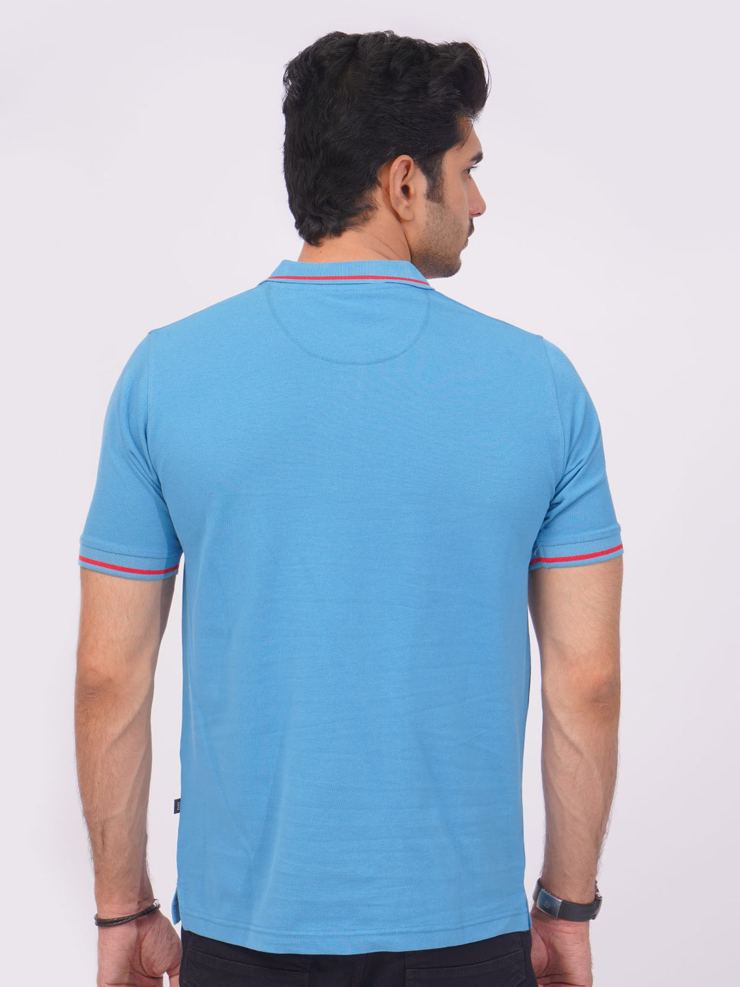 Wounderful Blue Classic Half Sleeves Cotton Polo T-Shirt (POLO-667)