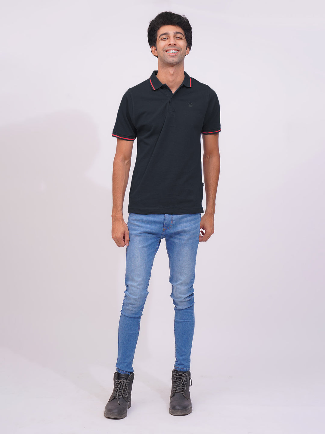 Navy Blue Classic Half Sleeves Cotton Polo T-Shirt (POLO-678)