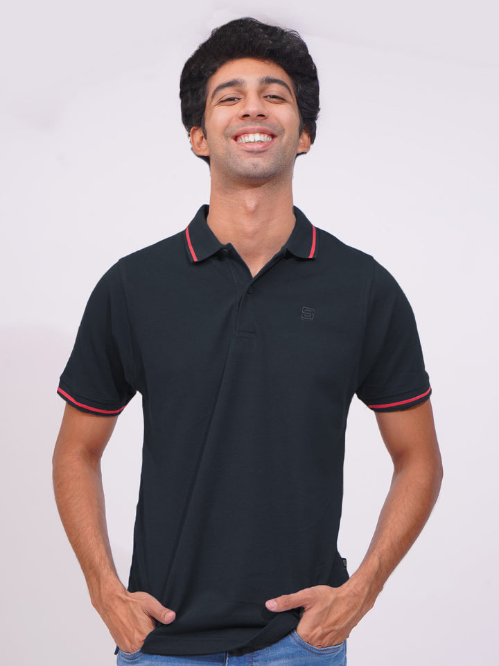 Navy Blue Classic Half Sleeves Cotton Polo T-Shirt (POLO-678)