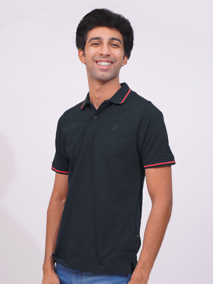 Navy Blue Classic Half Sleeves Cotton Polo T-Shirt (POLO-678)