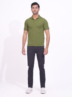 Green Plain Contrast Tipping Half Sleeves Polo T-Shirt (POLO-680)