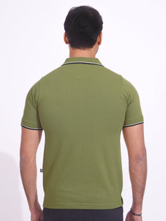 Green Plain Contrast Tipping Half Sleeves Polo T-Shirt (POLO-680)