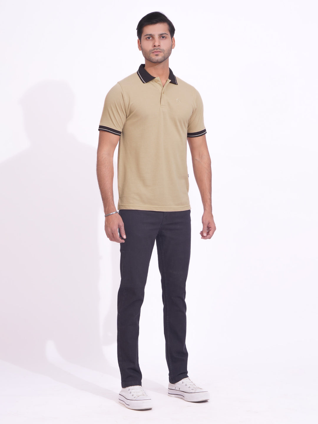 Coffee Cream Plain Contrast Tipping Half Sleeves Polo T-Shirt (POLO-681)