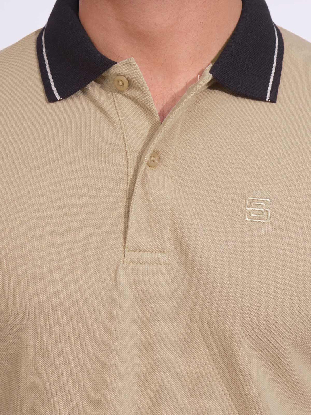 Coffee Cream Plain Contrast Tipping Half Sleeves Polo T-Shirt (POLO-681)