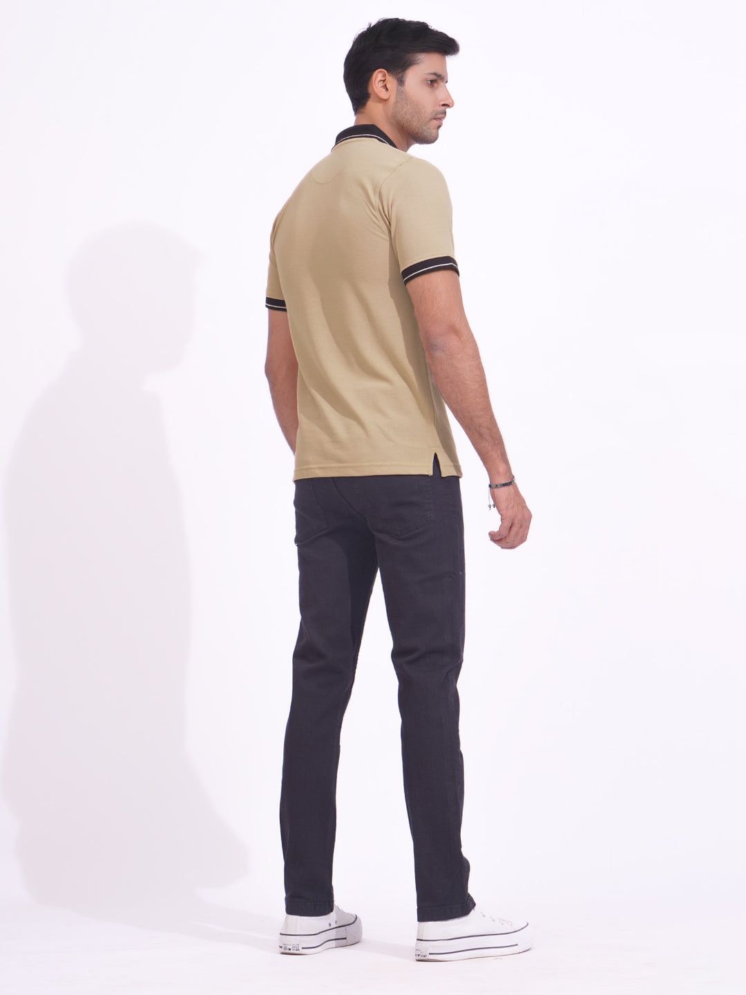 Coffee Cream Plain Contrast Tipping Half Sleeves Polo T-Shirt (POLO-681)