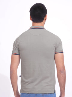 Grey Plain Contrast Tipping Half Sleeves Polo T-Shirt (POLO-682)