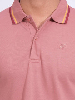 Tea Pink Plain Contrast Tipping Half Sleeves Polo T-Shirt (POLO-685)