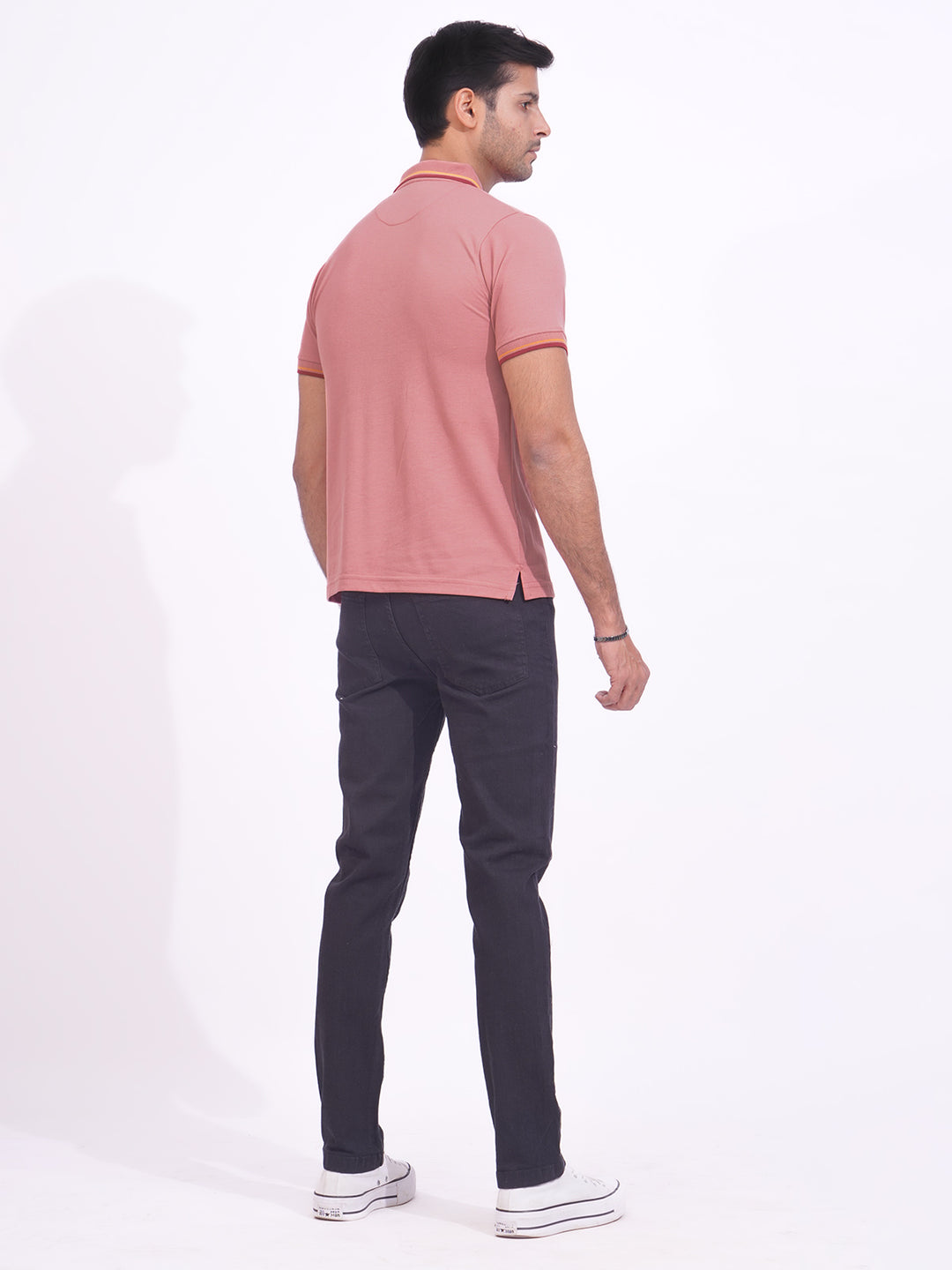 Tea Pink Plain Contrast Tipping Half Sleeves Polo T-Shirt (POLO-685)