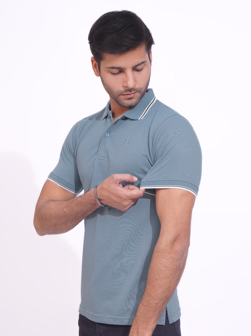 Citadel Dry Chronus Blue Plain Contrast Tipping Half Sleeves Polo T-Shirt (POLO-686)