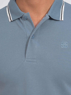 Citadel Dry Chronus Blue Plain Contrast Tipping Half Sleeves Polo T-Shirt (POLO-686)