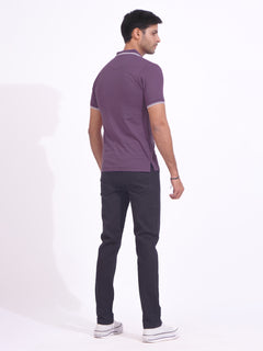 Purple Plain Contrast Tipping Half Sleeves Polo T-Shirt (POLO-689)