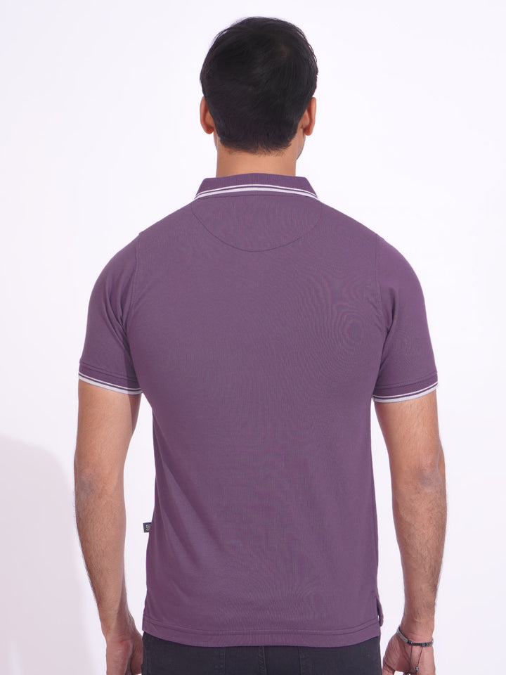 Purple Plain Contrast Tipping Half Sleeves Polo T-Shirt (POLO-689)