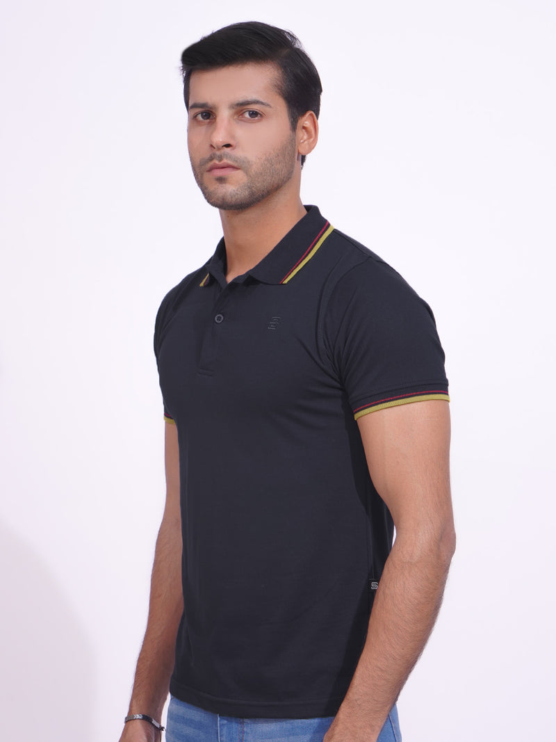 Navy Blue Contrast Tipping Half Sleeves Cotton Jersey Polo T-Shirt (POLO-690)