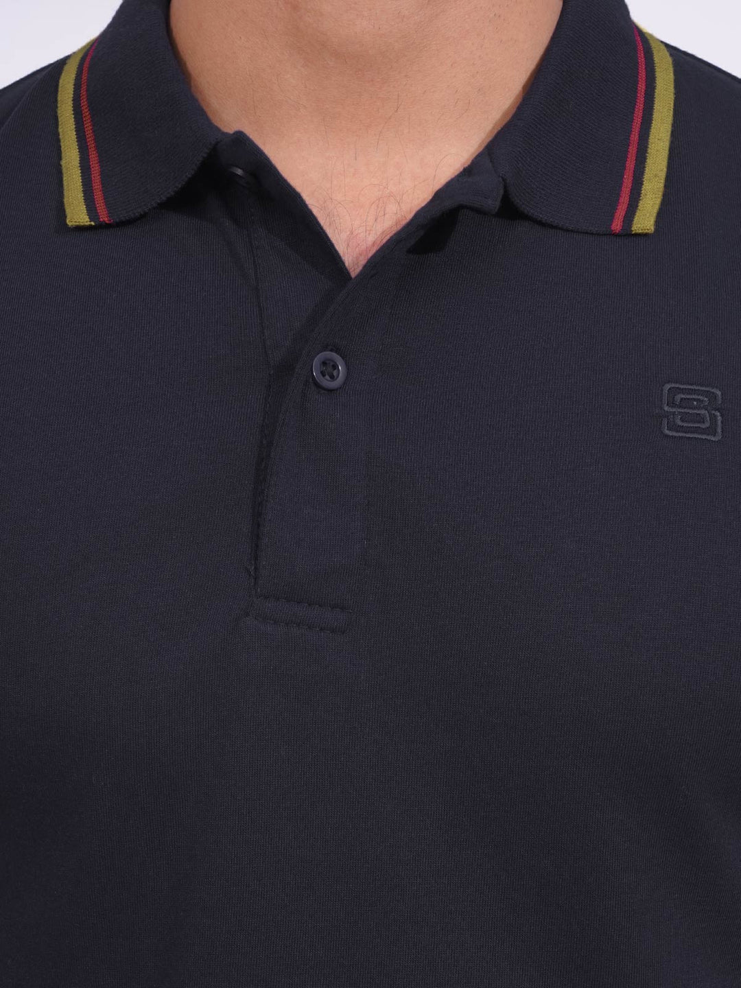 Navy Blue Contrast Tipping Half Sleeves Cotton Jersey Polo T-Shirt (POLO-690)