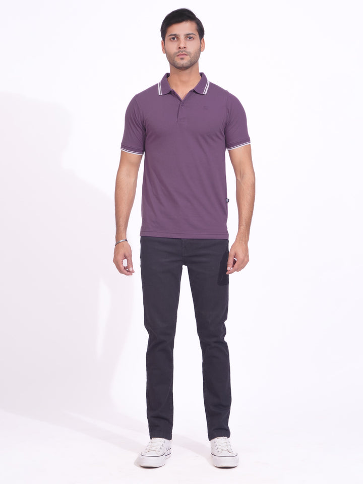 Purple Contrast Tipping Half Sleeves Cotton Jersey Polo T-Shirt (POLO-692)