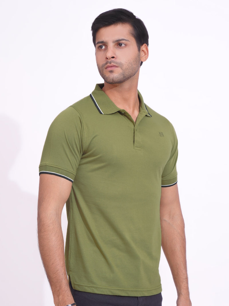 Avacida Oil Contrast Tipping Half Sleeves Cotton Jersey Polo T-Shirt (POLO-693)