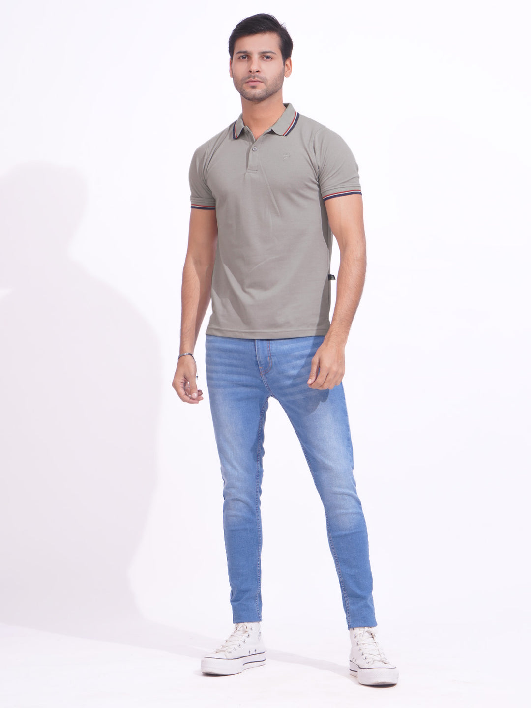 Grey Contrast Tipping Half Sleeves Cotton Jersey Polo T-Shirt (POLO-694)