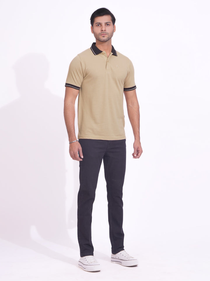 Coffee Cream Contrast Tipping Half Sleeves Cotton Jersey Polo T-Shirt (POLO-697)