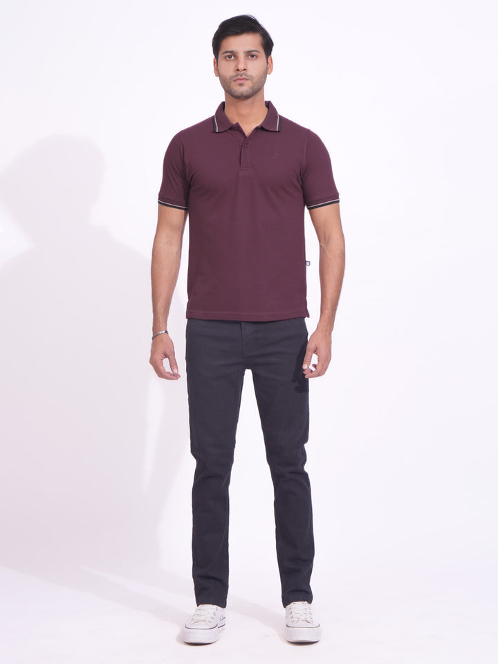 Maroon Contrast Tipping Half Sleeves Cotton Jersey Polo T-Shirt (POLO-698)