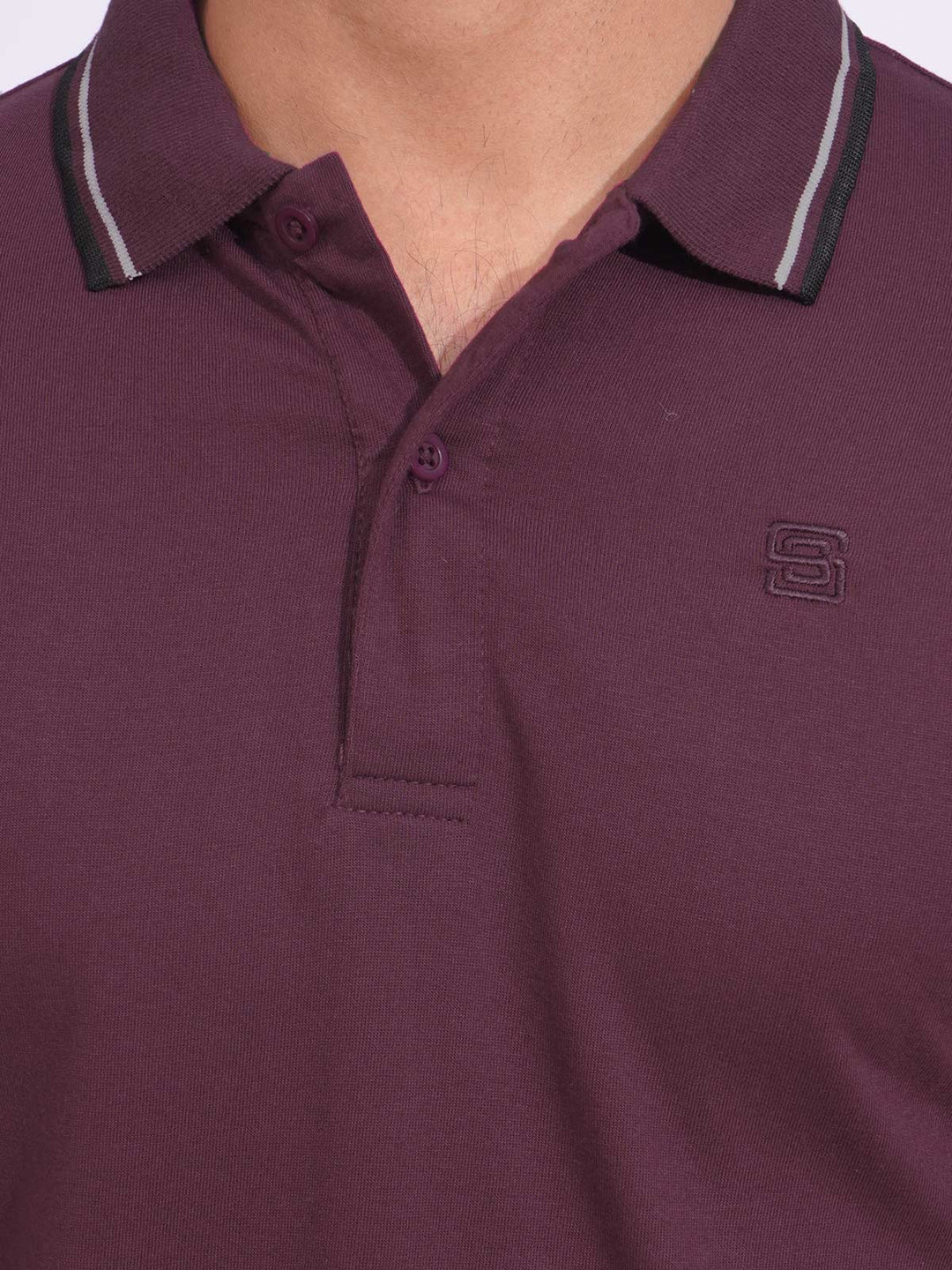 Maroon Contrast Tipping Half Sleeves Cotton Jersey Polo T-Shirt (POLO-698)