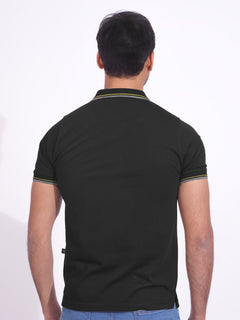 Black Contrast Tipping Half Sleeves Cotton Jersey Polo T-Shirt (POLO-699)