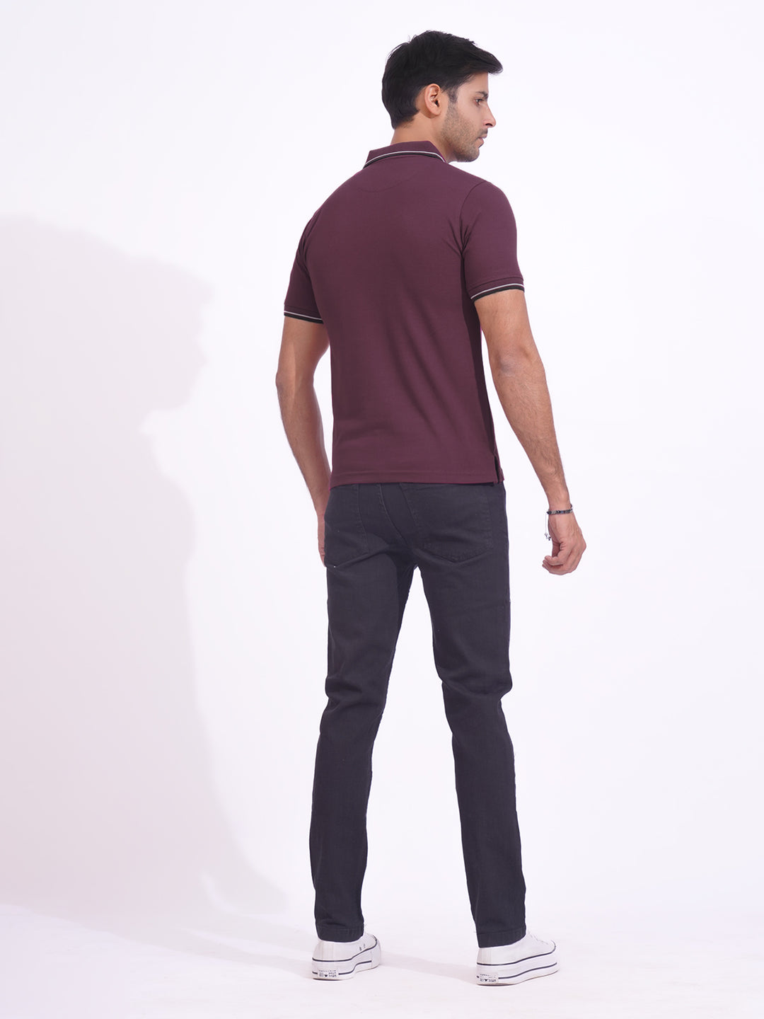 Maroon Plain Contrast Tipping Half Sleeves Polo T-Shirt (POLO-700)