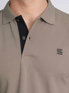 Stone Beige Half Sleeves Designer Polo T-Shirt (POLO-703)