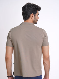 Stone Beige Half Sleeves Designer Polo T-Shirt (POLO-703)