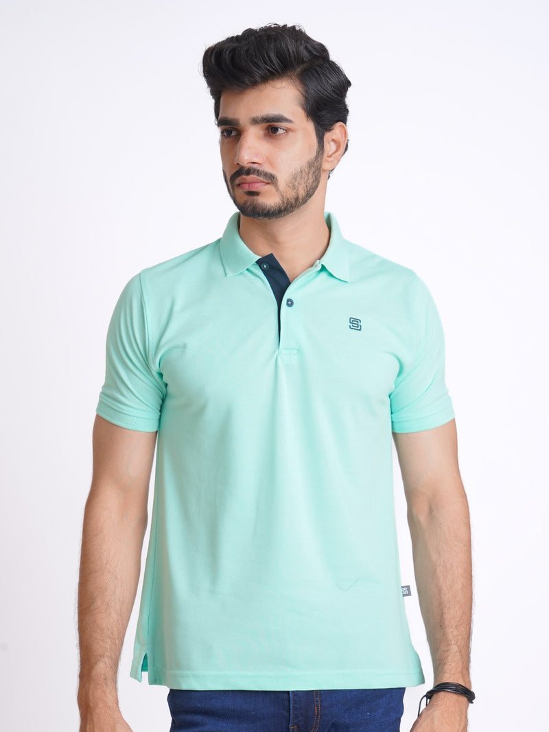 Mint Green Half Sleeves Designer Polo T-Shirt (POLO-704)