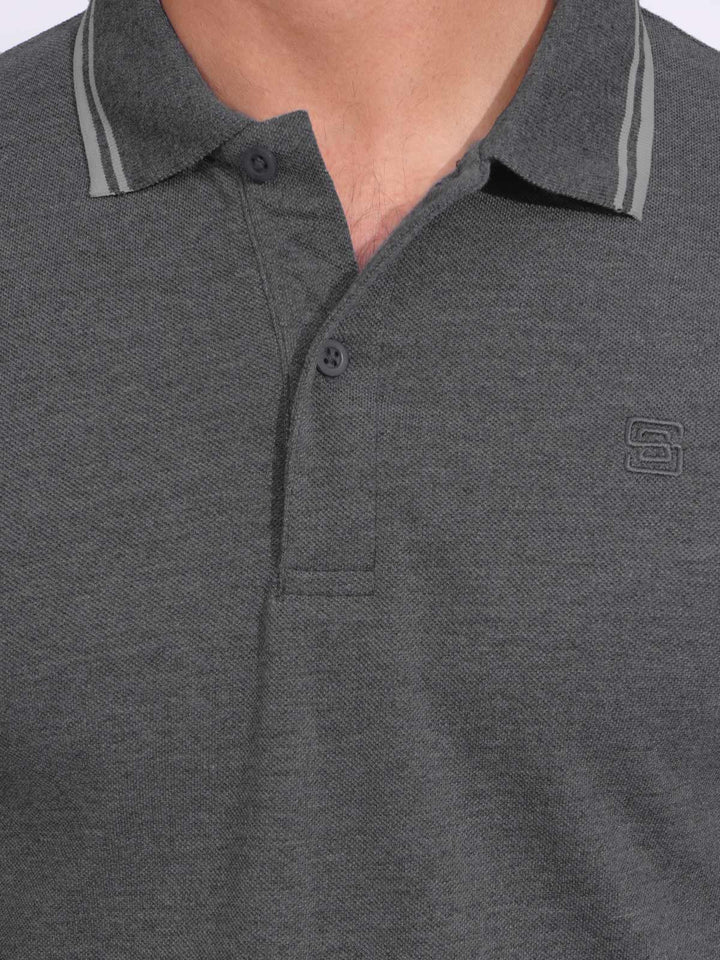 Charcoal Plain Contrast Tipping Half Sleeves Polo T-Shirt (POLO-708)