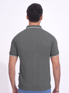 Charcoal Plain Contrast Tipping Half Sleeves Polo T-Shirt (POLO-708)